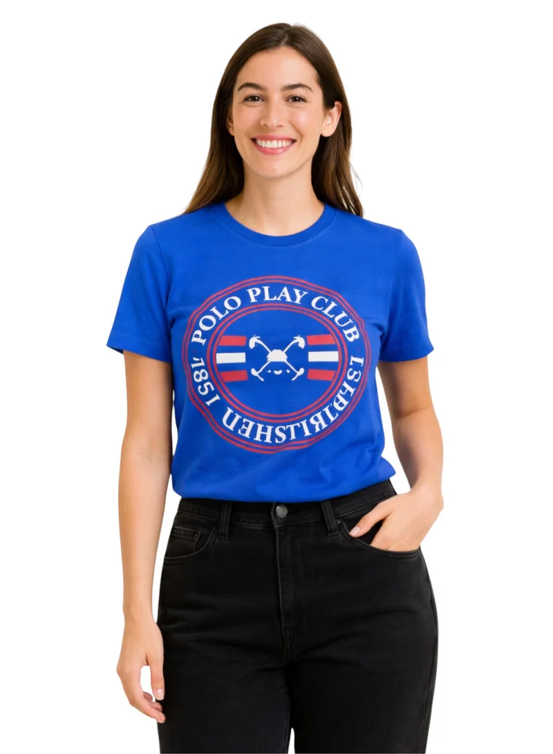 لعب البولو تيشيرت نسائي برسومات - أزرق ملكي